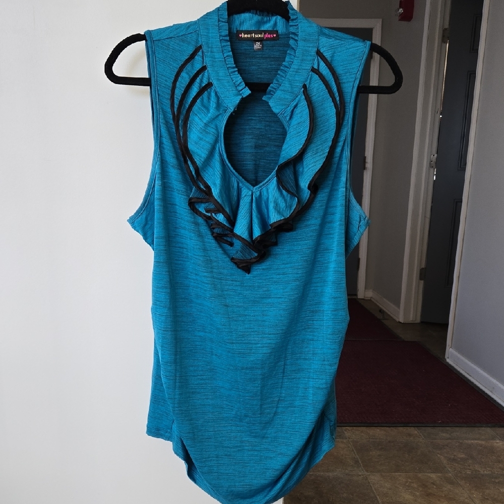 2 - Heart Soul Teal Sleeveless Blouse with Black Accents